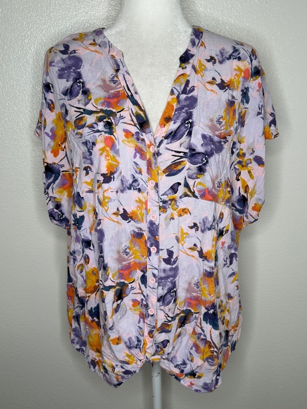 Torrid Womens Lavender Purple Floral Button-Up Top Cap Sleeve Plus Size 2/ 2X
